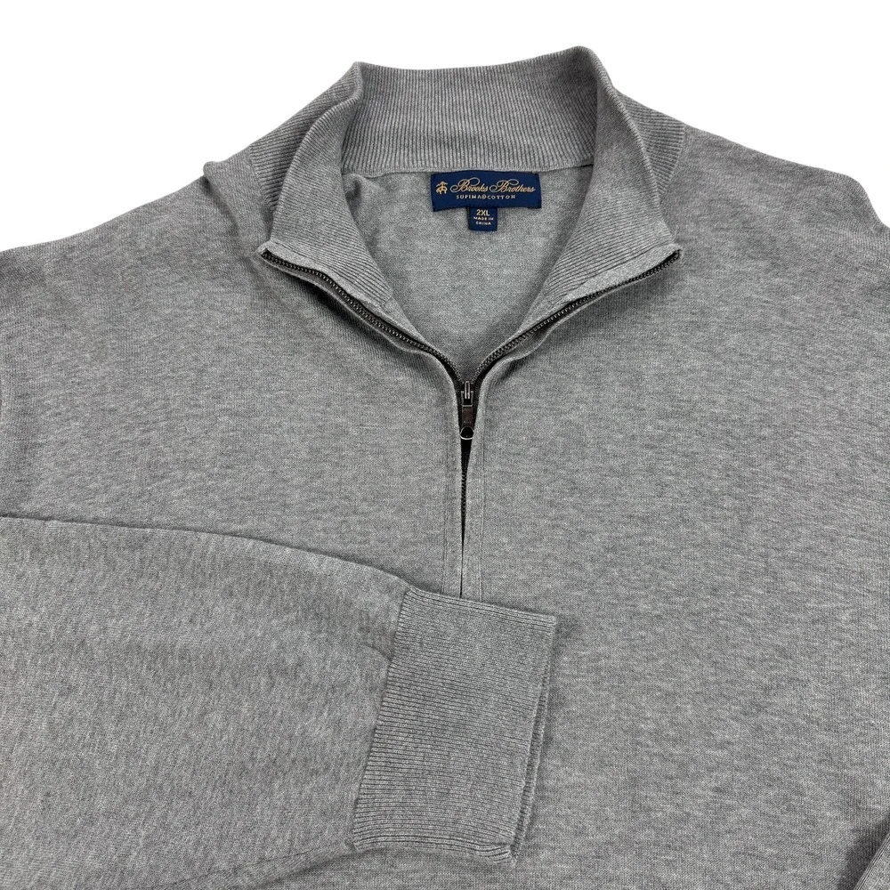 Brooks Brothers Sweater Mens 2XL Gray Supima Cotton 1/4 Zip Mock Neck Pullover
